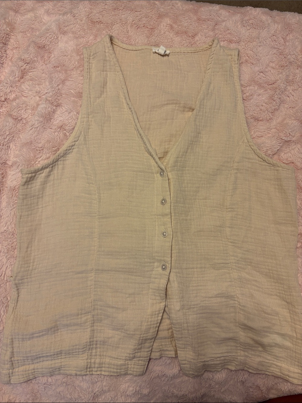 aerie Cream Button-Front Sleeveless Gauze Tank